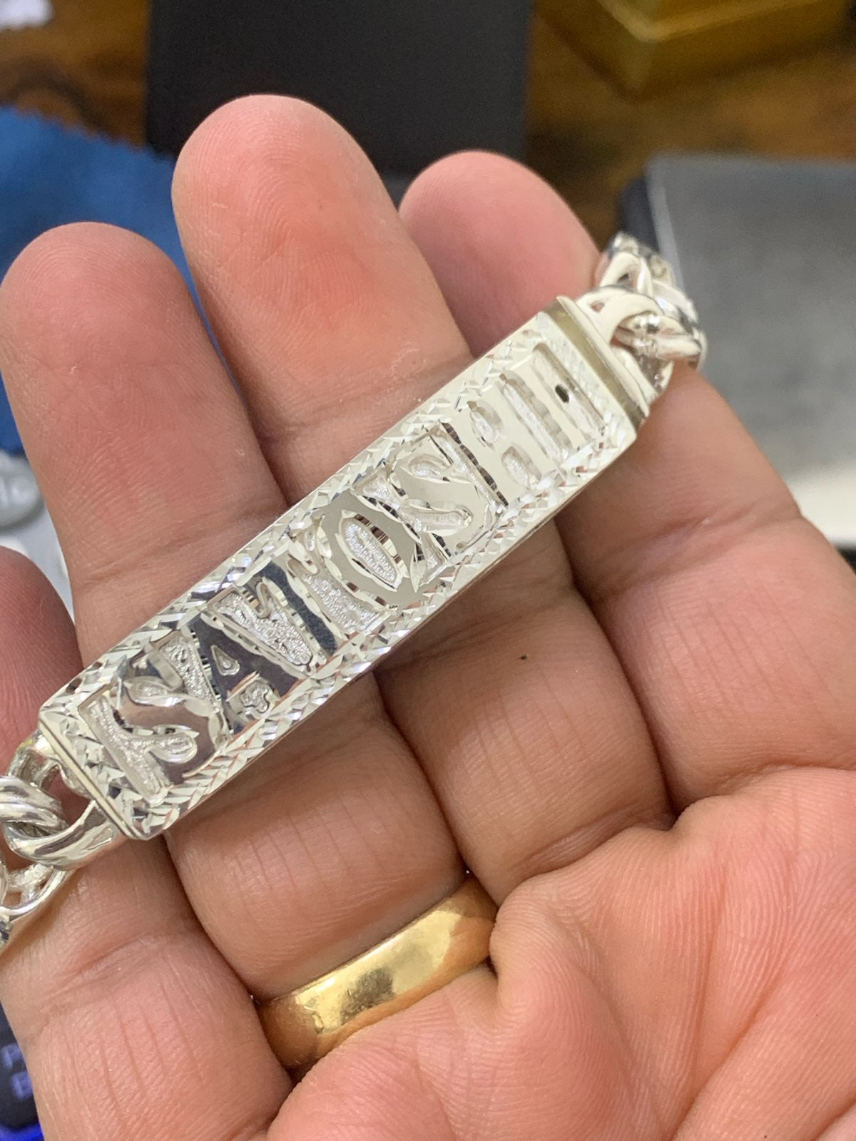 925 Sterling Silver Heavy Mounted Chino ID Custom Bracelet Unisex Solid SATOSHI