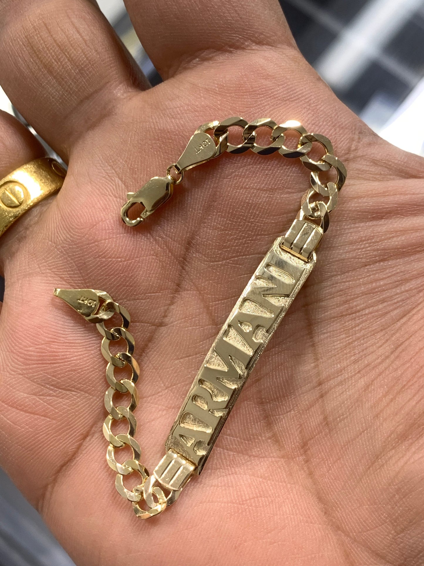 Solid 10K Yellow Gold Cuban Curb Link Personalized Custom ID with 3D Mounting Letters for Men and Women