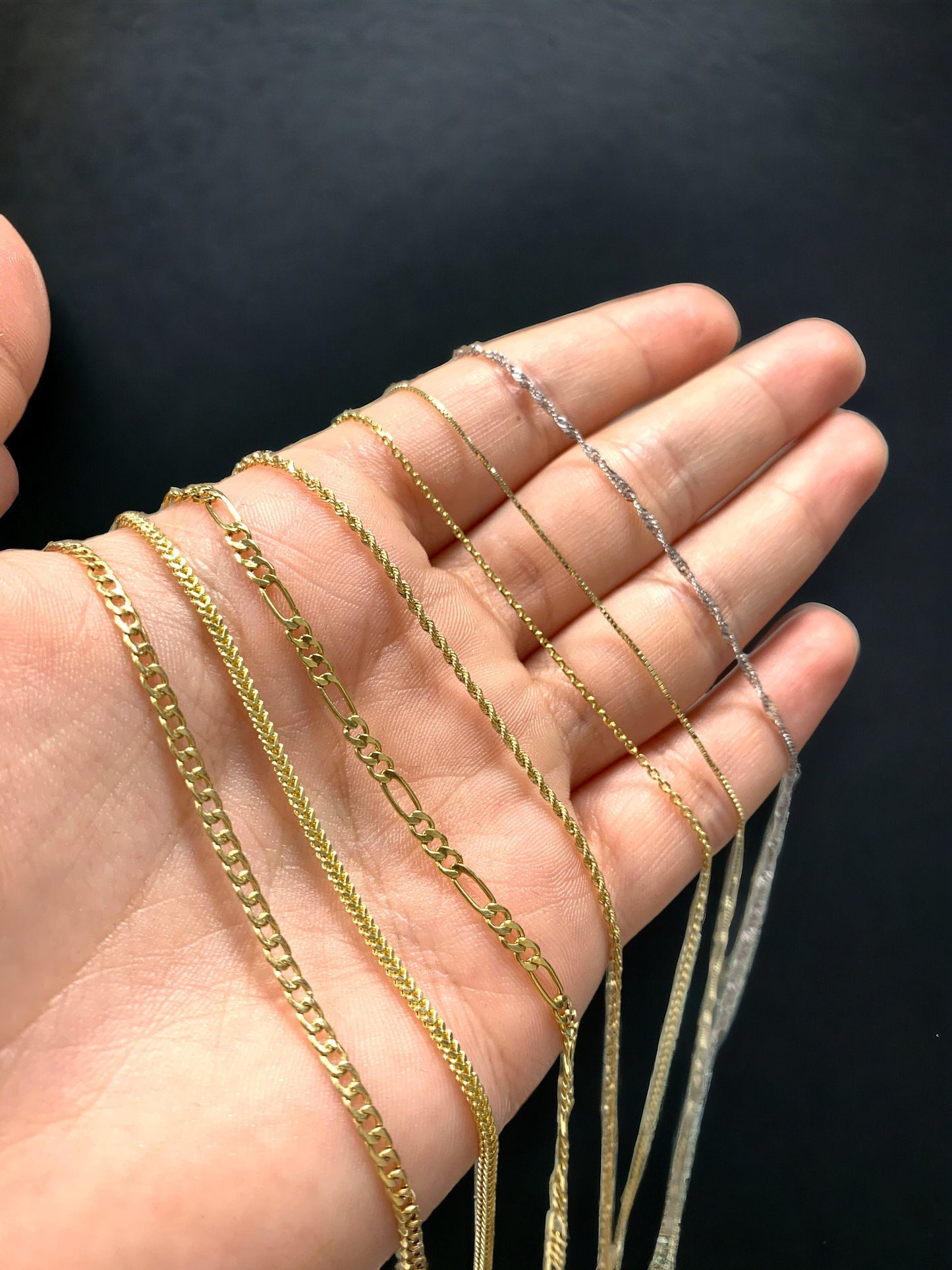 10K Real Gold Pendant and Charm Chain Necklace Yellow and White Gold Box Cable Rollo Cuban Figaro Singapore Franco Style Gifts for Him / Her