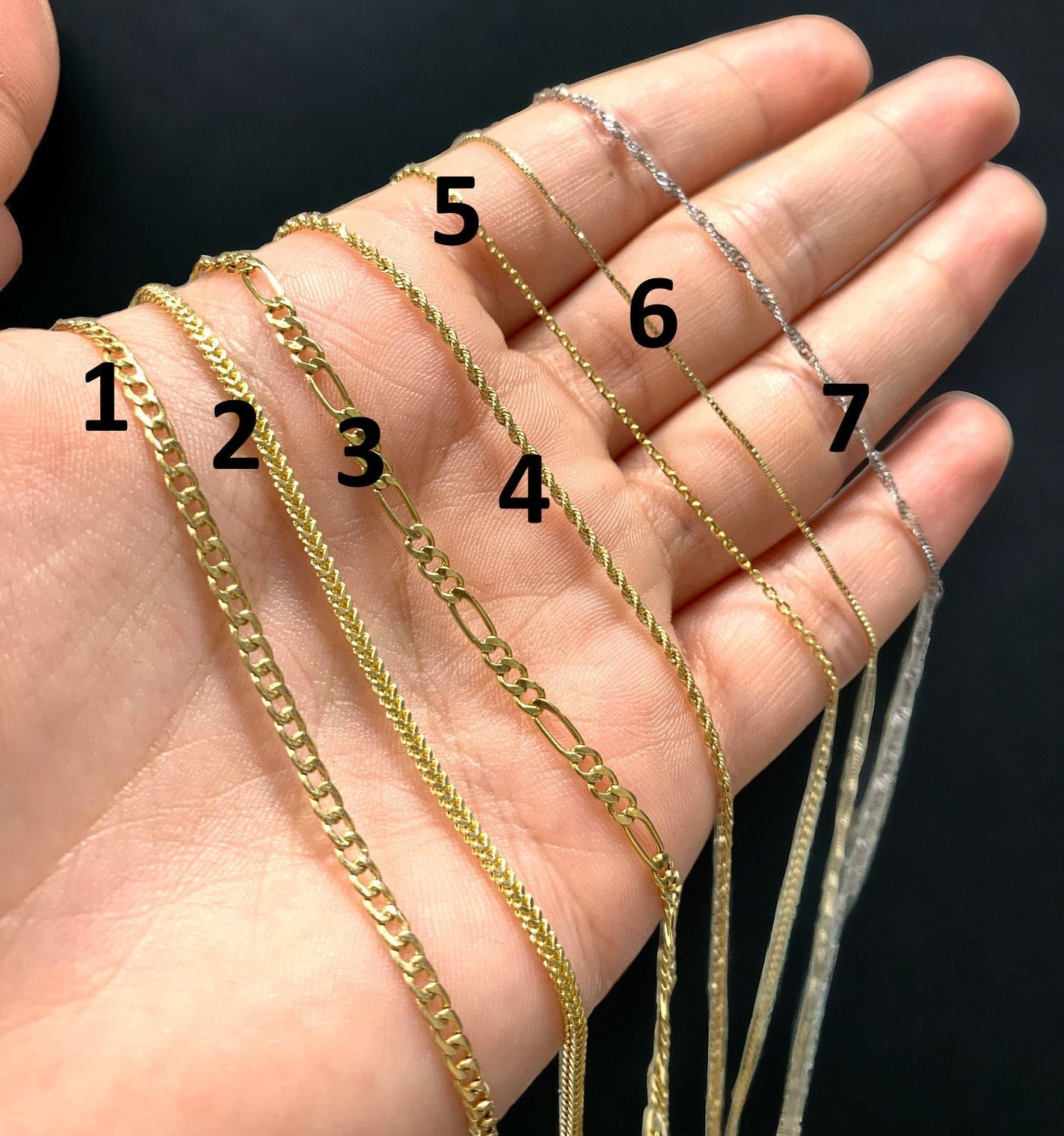 10K Real Gold Pendant and Charm Chain Necklace Yellow and White Gold Box Cable Rollo Cuban Figaro Singapore Franco Style Gifts for Him / Her