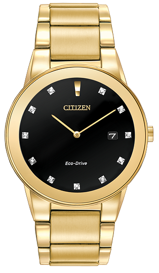 Citizen Mens Axiom Eco Drive Gold Tone Diamond Accent Black Dial Watch Model AU1062-56G