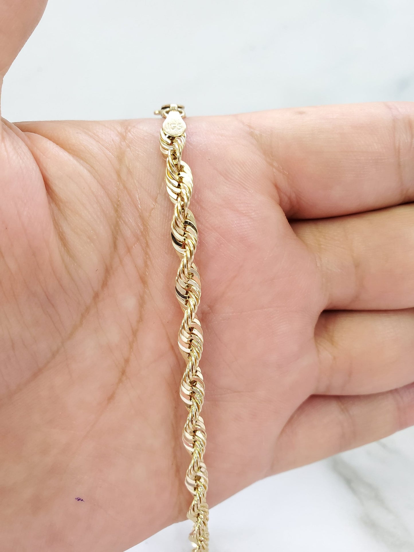 Real 10K Yellow Gold Diamond Cut Rope Bracelet Anklet For Men Women 4mm