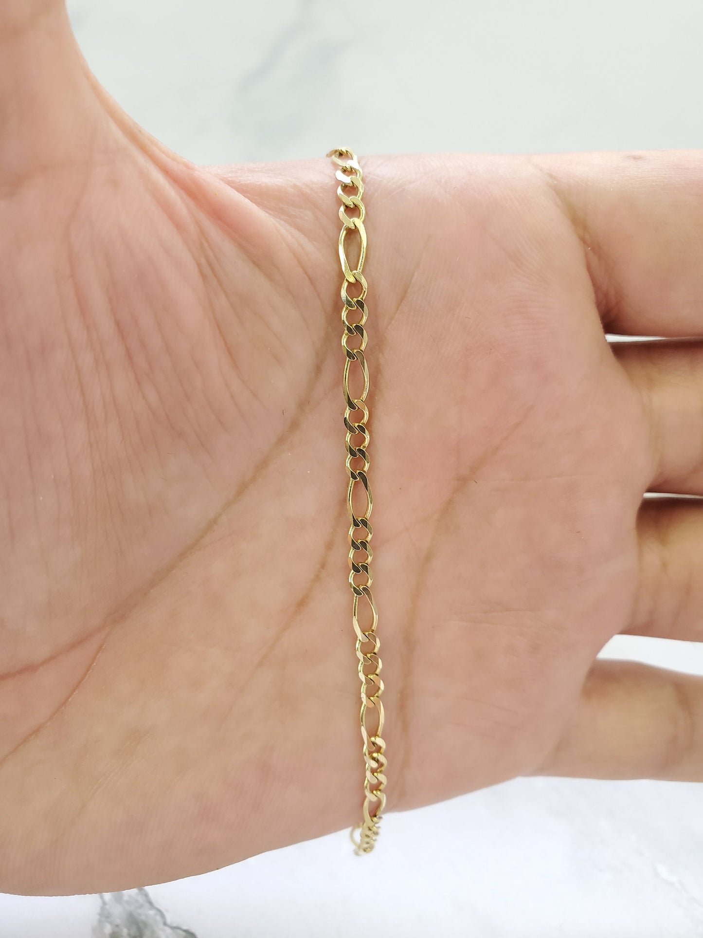 Solid 14K Yellow Gold Figaro Link Bracelet or Beach Anklet For Men/Women