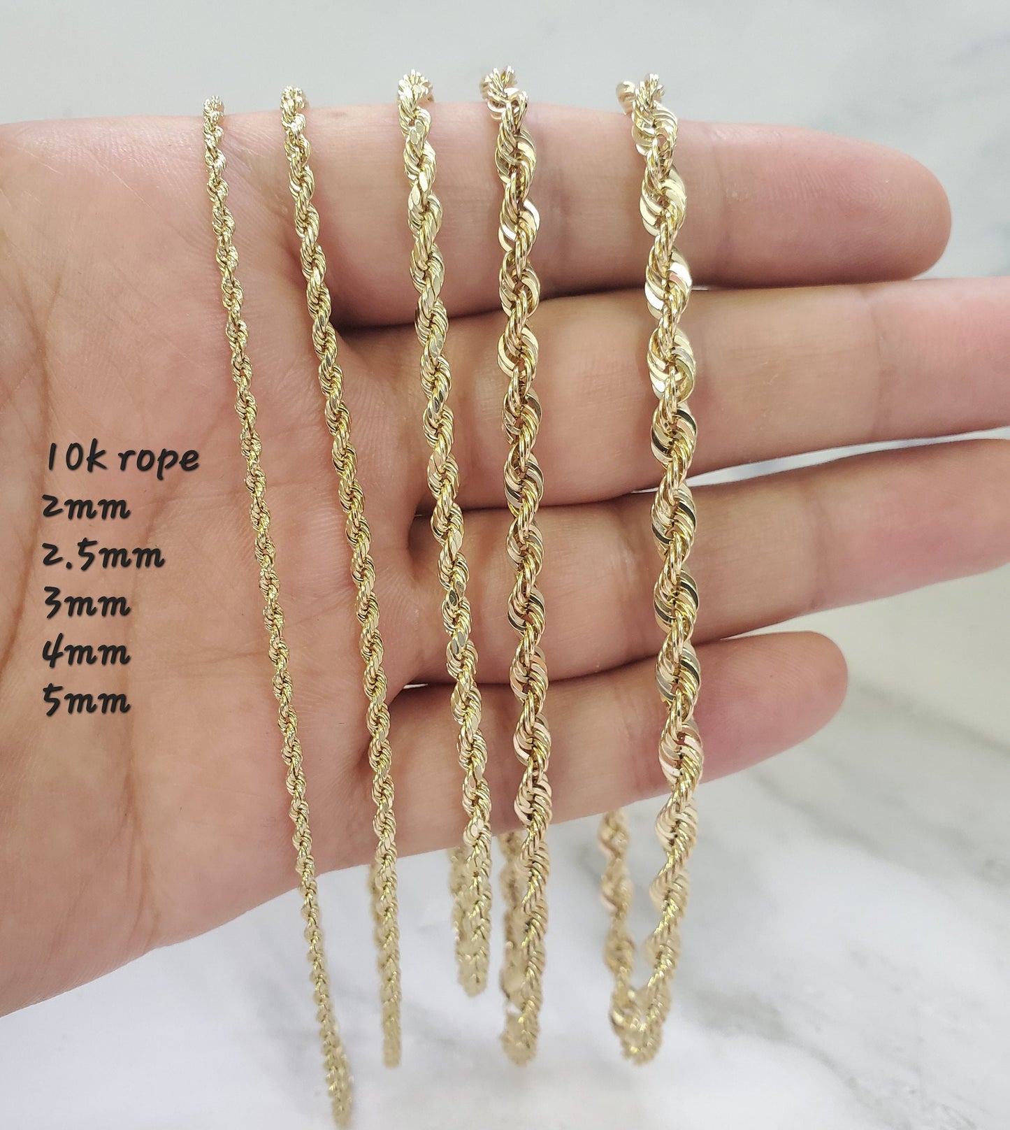 Real 10K Yellow Gold Diamond Cut Rope Bracelet Anklet For Men Women 4mm