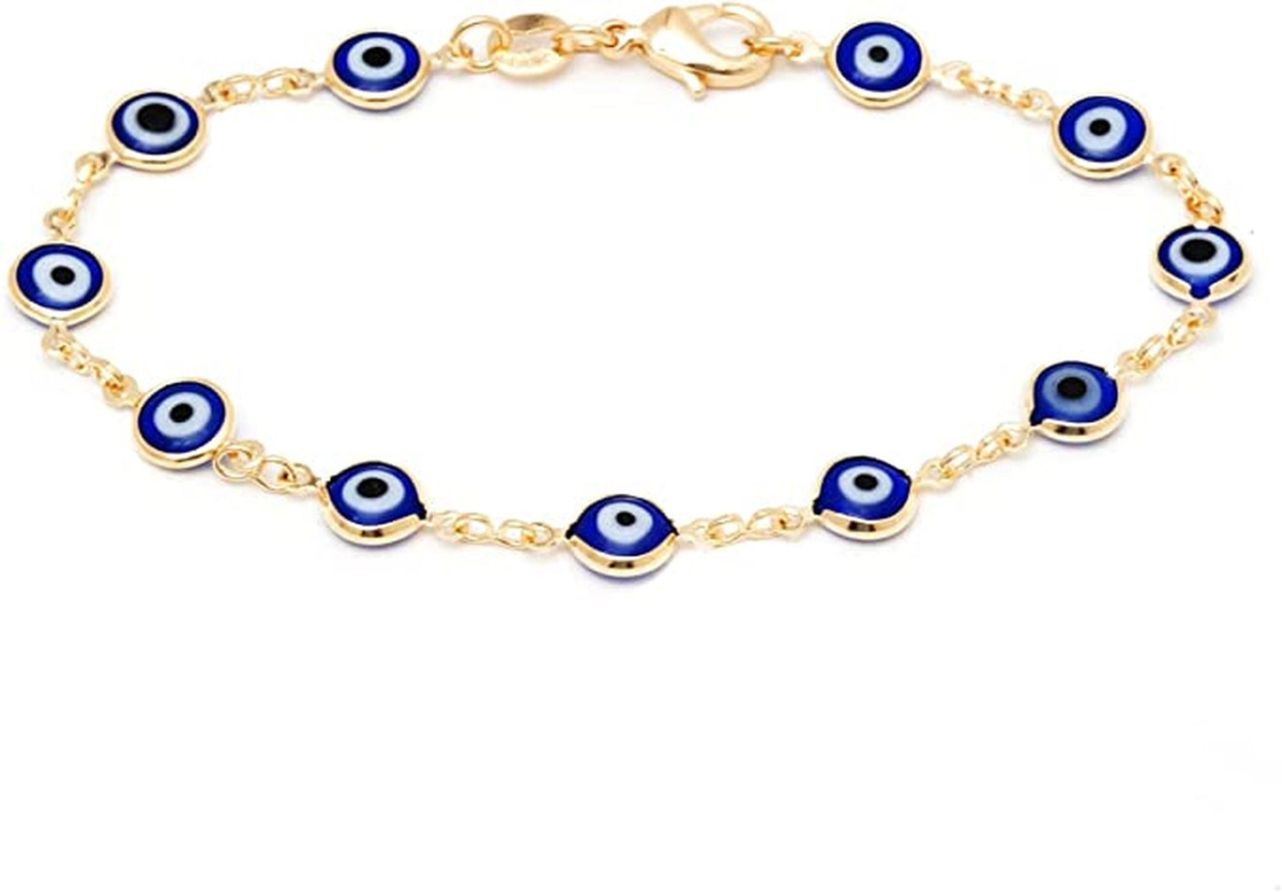 14K Solid Yellow Gold With Blue Mini Evil Eye Beaded Style Bracelet for Kids 6" Lobster Clasp