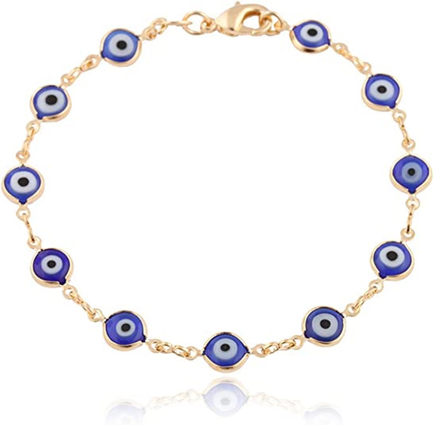 14K Solid Yellow Gold With Blue Mini Evil Eye Beaded Style Bracelet for Kids 6" Lobster Clasp