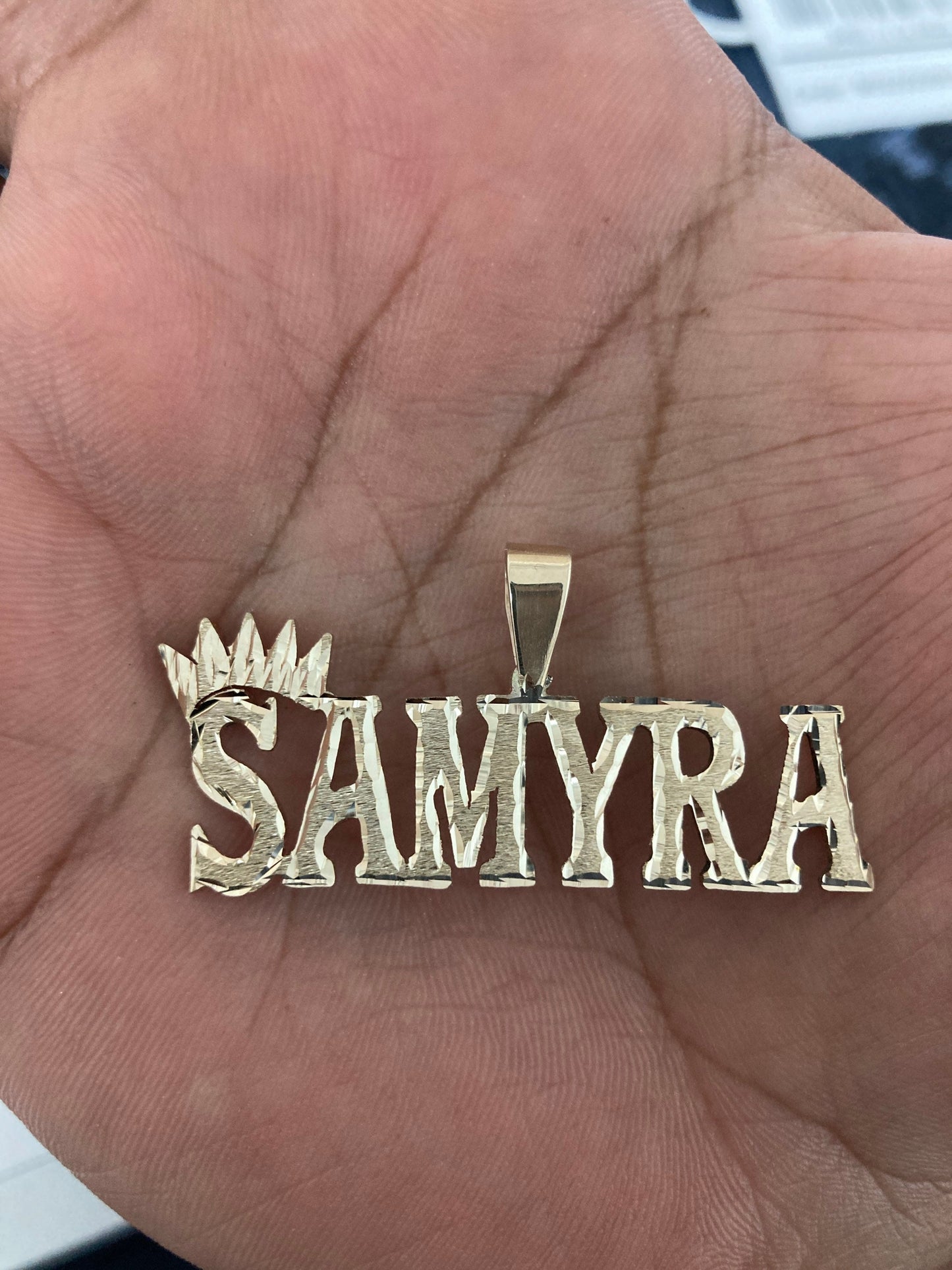 10K Solid Gold Customized Name Pendant Block Letters Crown Diamond Cut Jewelry Personalized Gift For Her