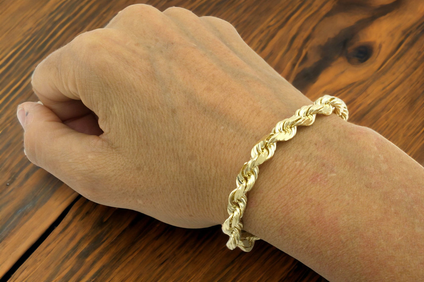 Real 10K Yellow Gold Diamond Cut Hollow Rope Bracelet / Anklet For Men/Women 5mm