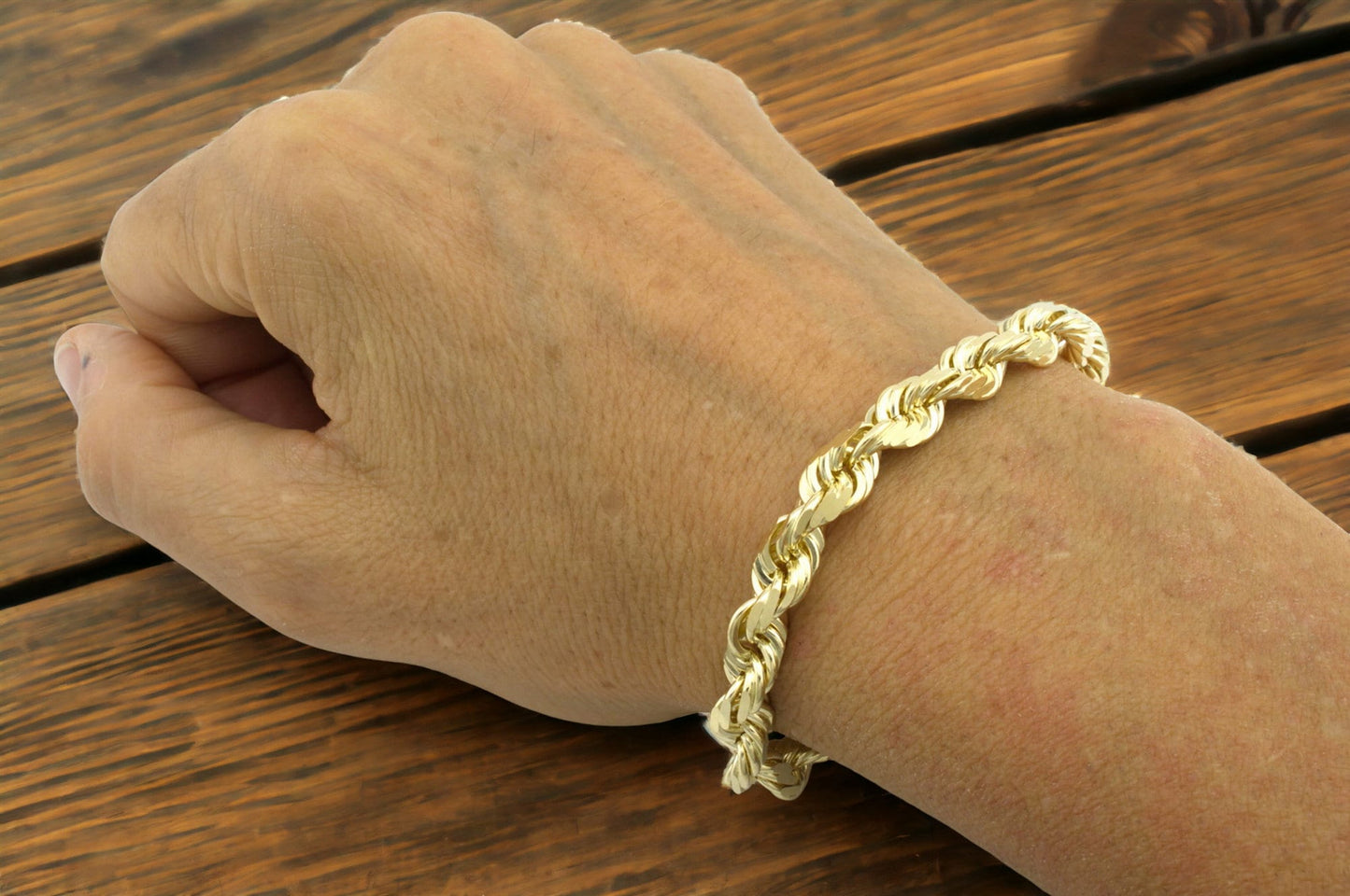 Real 10K Yellow Gold Diamond Cut Hollow Rope Bracelet / Anklet For Men/Women 5mm