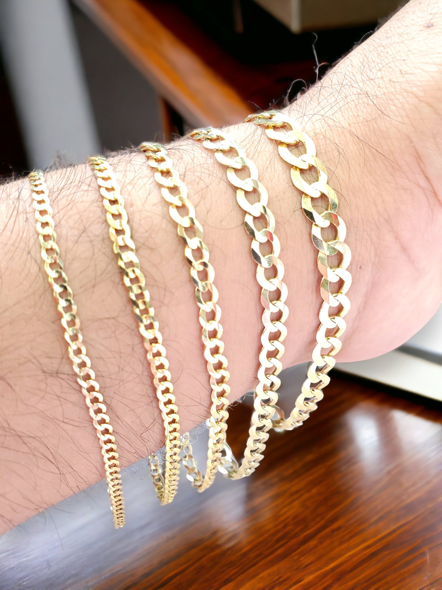 10K Solid Yellow Gold Curb Cuban Link Bracelet Anklet For Men Women