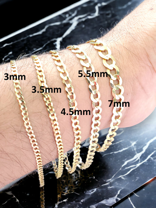 10K Solid Yellow Gold Curb Cuban Link Bracelet Anklet For Men Women