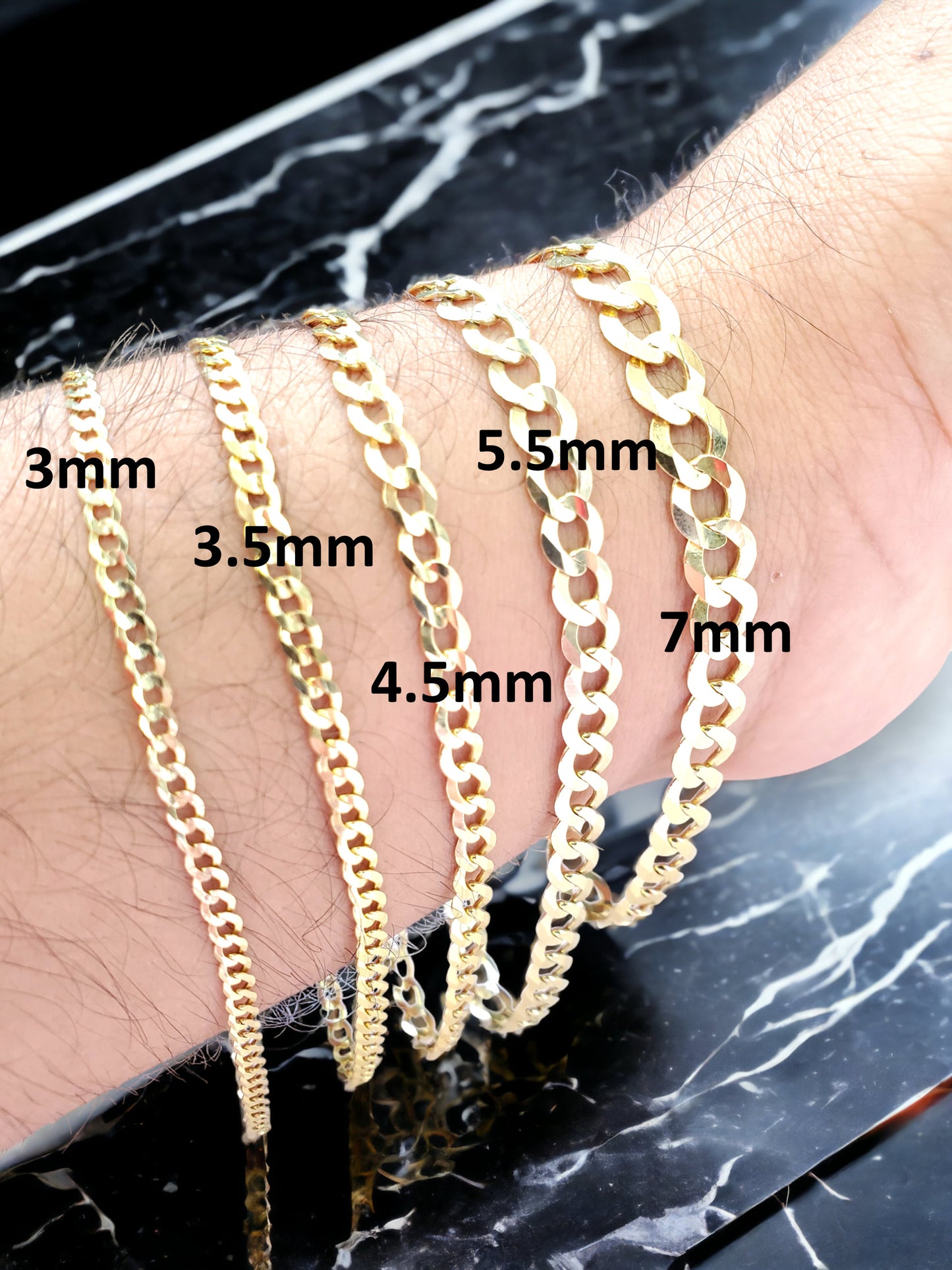 10K Solid Yellow Gold Curb Cuban Link Bracelet Anklet For Men Women