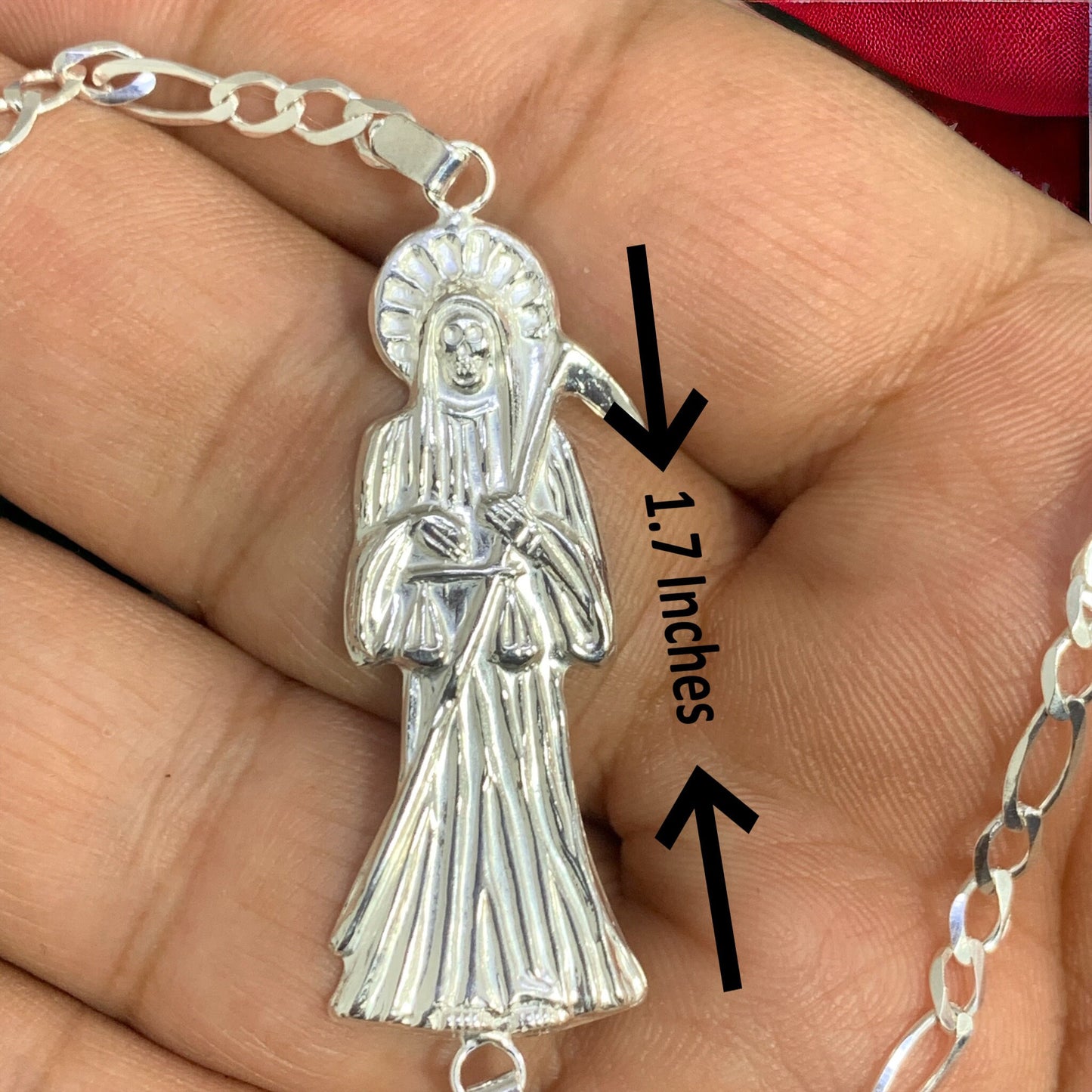 Solid 925 Sterling Silver Santa Muerte Bracelet Grim Reaper Figaro Holy Death Italian Plata Esclava Christmas Religious Gift For Unisex