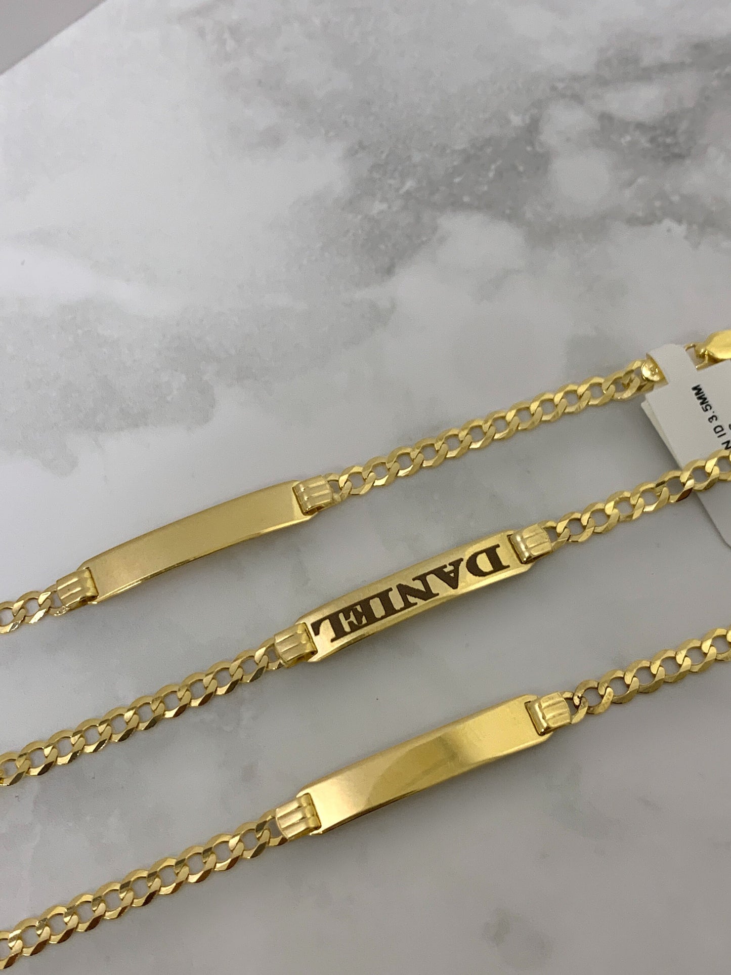 Solid 10K Yellow Gold Cuban Curb Link Personalized ID Free Engraving Bracelet For Baby and Kids 3.5mm