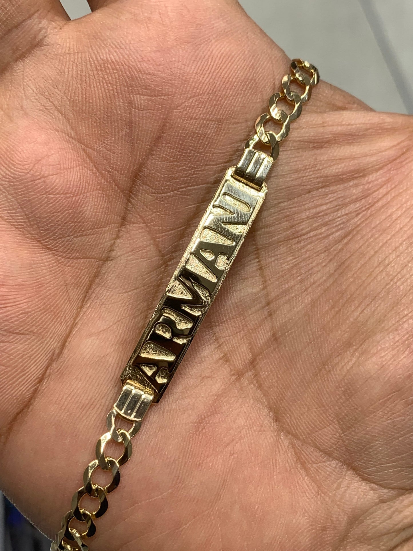 Solid 10K Yellow Gold Cuban Curb Link Personalized Custom ID with  3D Mounting Letters for Men and Women