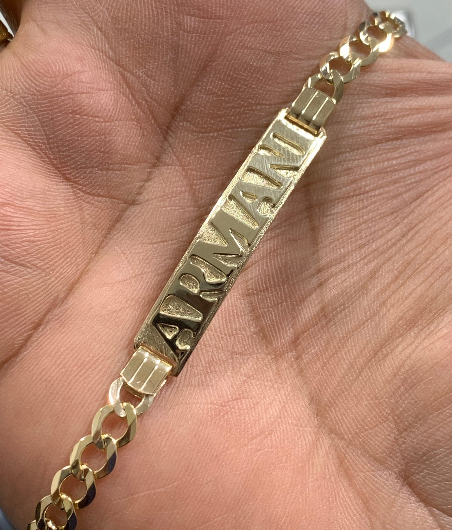 Solid 10K Yellow Gold Cuban Curb Link Personalized Custom ID with  3D Mounting Letters for Men and Women