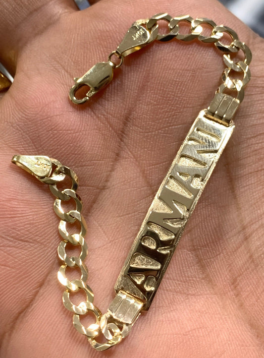 Solid 10K Yellow Gold Cuban Curb Link Personalized Custom ID with  3D Mounting Letters for Men and Women